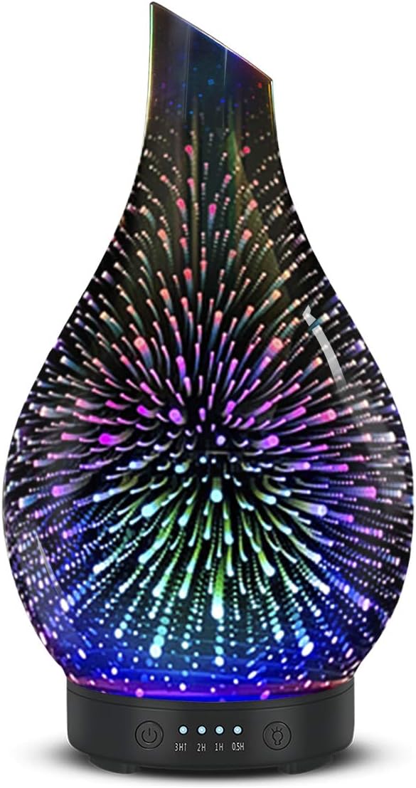 Aromatherapy Essential Oil Diffuser for Home- Art Glass Diffuser for Essential Oils with Waterless Auto Shut-Off 4 Timer 7 Colors LED Night Light