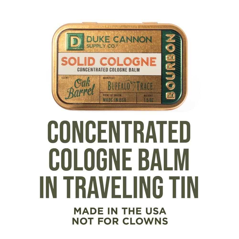 Duke Cannon Solid Cologne for Men, Bourbon Scent, Concentrated Balm, 1.5 oz | Woodsy charred oak barrel aroma inspired by classic bourbon craftsmanship