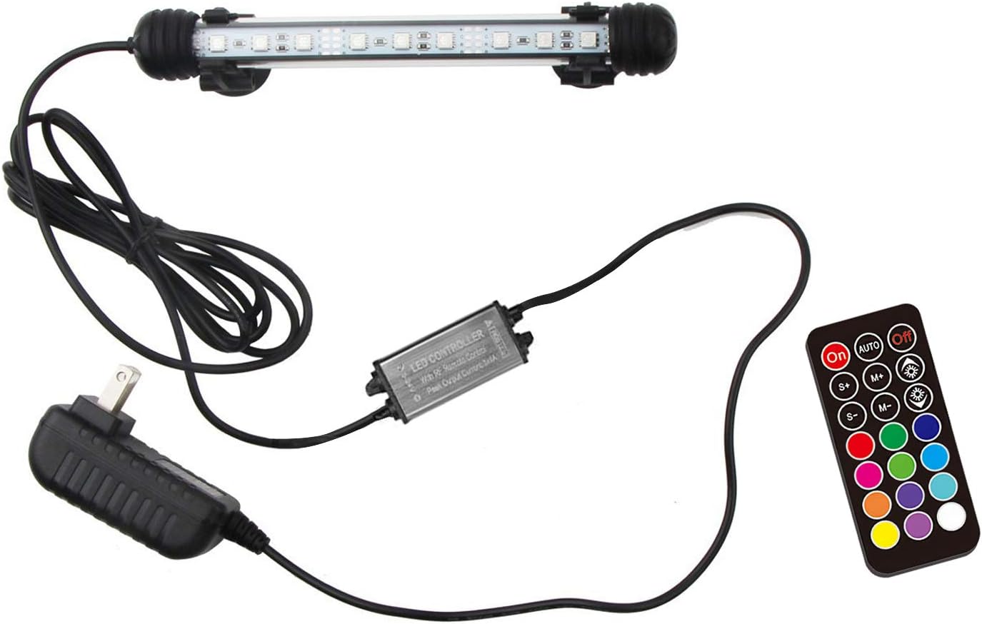 15 inches LED Aquarium Light, 2.5W Fish Tank Light Underwater Light Submersible Crystal Glass Lights, 21 LED Beads 12 Colors 19 Modes Brightness Adjustable Memory Function IP68 Waterproof