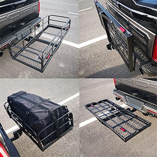 500 Lbs Heavy Duty Hitch Mount Cargo Carrier 60" x 24" x 14.4" Folding Cargo Rack Rear Luggage Basket Fits 2" Receiver for Car SUV Camping Traveling