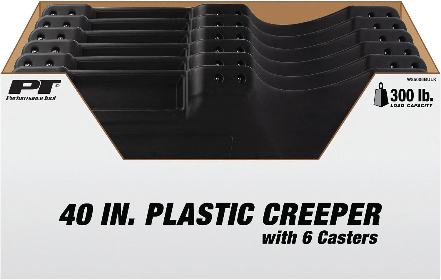 Performance Tool W85014 38 in. Low-Profile Automotive Mechanics Creeper | Oversized x-frame low profile creeper with 2-inch extra cushion padding. 5-inch jumbo swivel casters. 300 lb. capacity