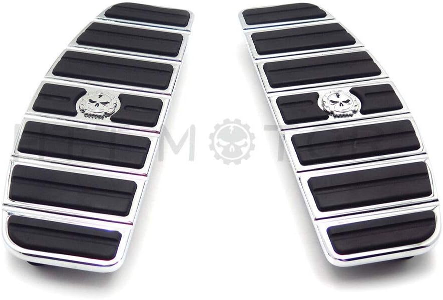 XKH- Motorcycle Chrome Skull Zombie Rider Footboard Insert Kit- Traditional D Shape Compatible with TOURING FLHT FLT FLTR FLHR FLHS SOFTAIL FLSTC