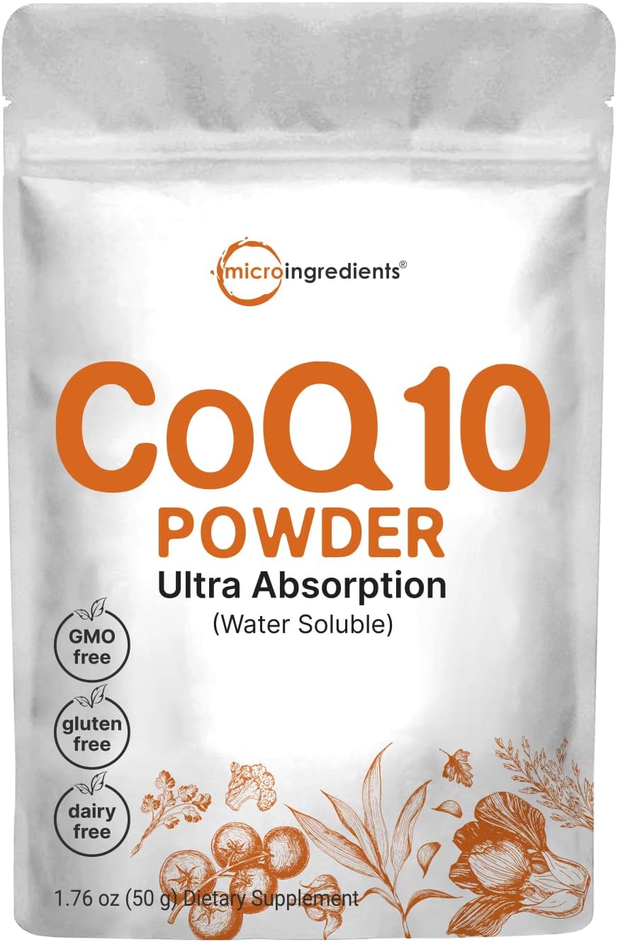 Micro Ingredients Water Soluble COQ10 Supplement (COQ10 200mg Per Serving in Powder Form), 50 Grams (8 Months Supply), Extra Absorption