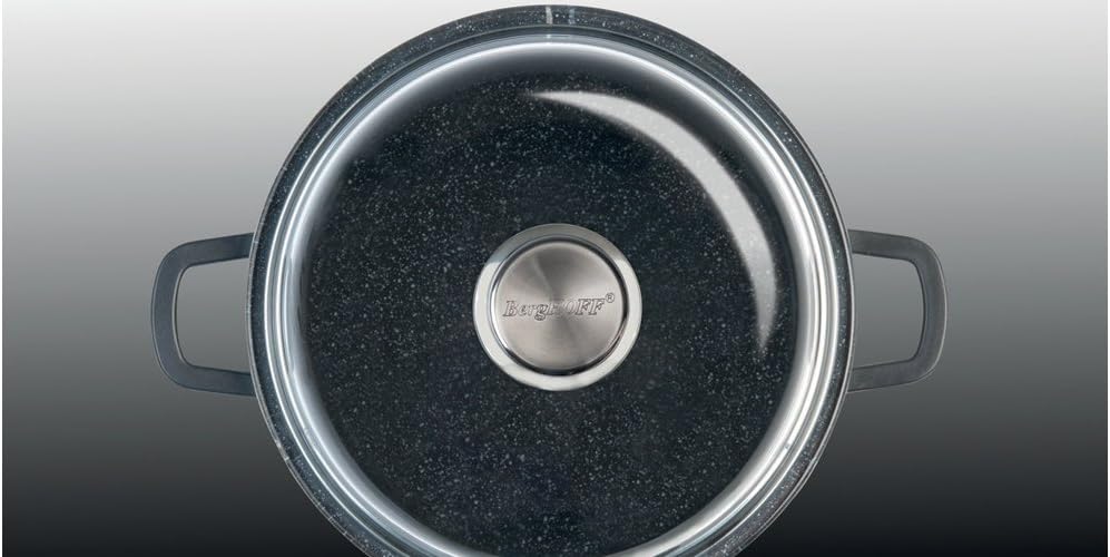 Berghoff EuroCAST Cast Aluminum Nonstick 8" Stockpot, 3.2qt Soup Pot | Induction Pasta & Stew Cooking Pot with Straining Glass Lid