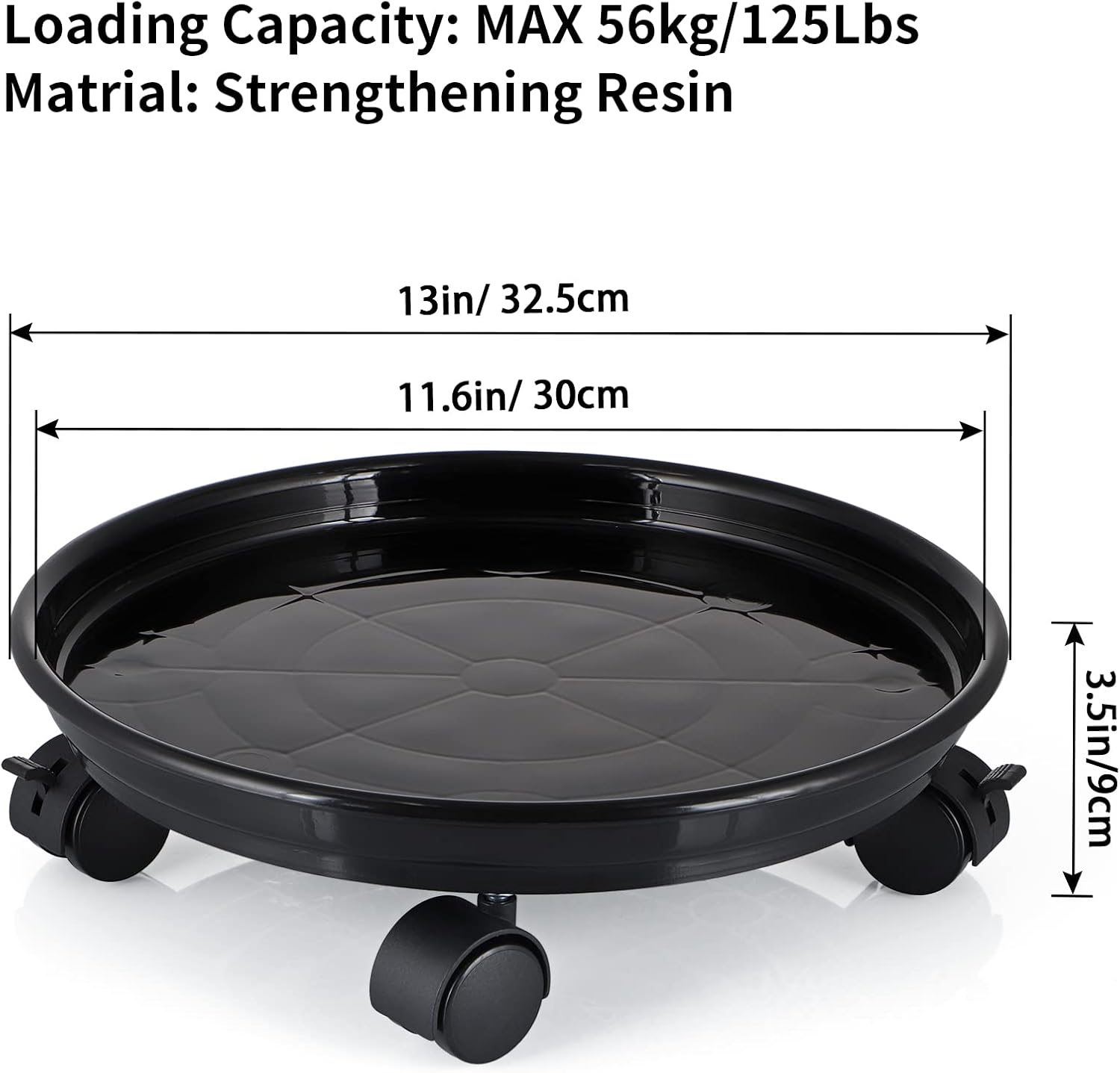 Skelang 13" Plant Caddy, Movable Plant Stand Pot Saucer, Plant Pallet Tray Trolley with Casters, Plant Dolly for Garden Planter, Deck Potted Plant