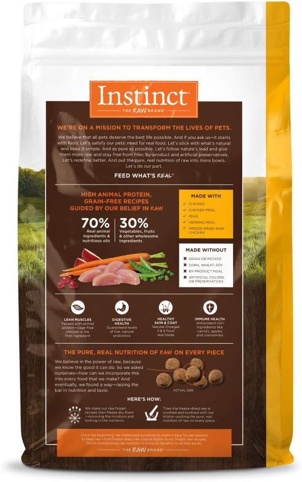 Instinct Original Dry Dog Food, Raw Coated Kibble, Real Chicken, 4 lb. Bag | Raw-coated kibble with cage-free chicken for strong muscles, digestive health, and healthy skin & coat, grain-free
