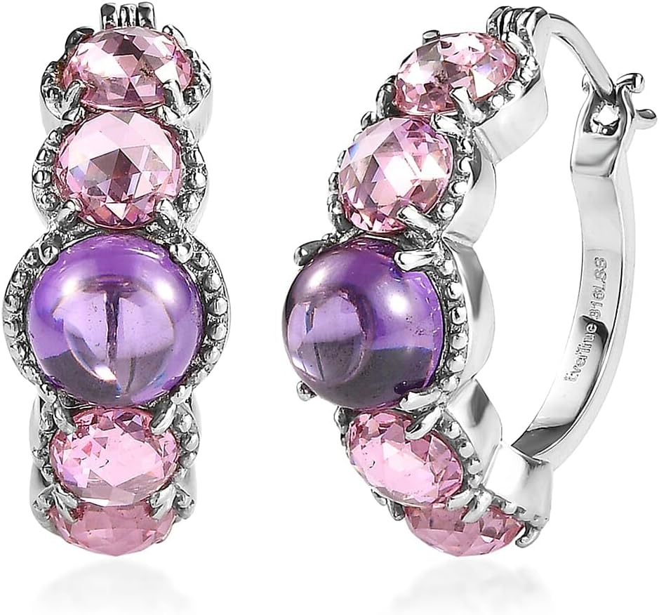 Amethyst Color and Pink Cubic ZirconiaEarrings in Stainless Steel