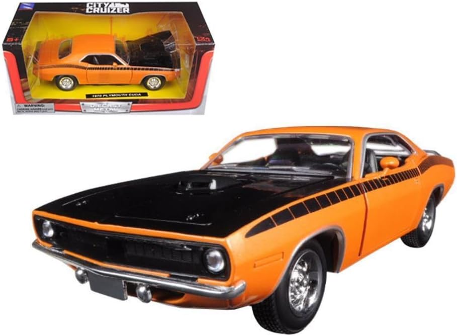 New Ray 71875 1970 Plymouth Cuda Orange with Black 1/24 Diecast Model Car