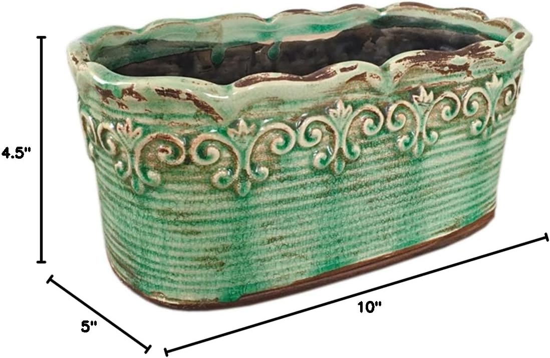 Blue Rectangular Ceramic Succulent Planter, 10 Inch, Indoor Use
