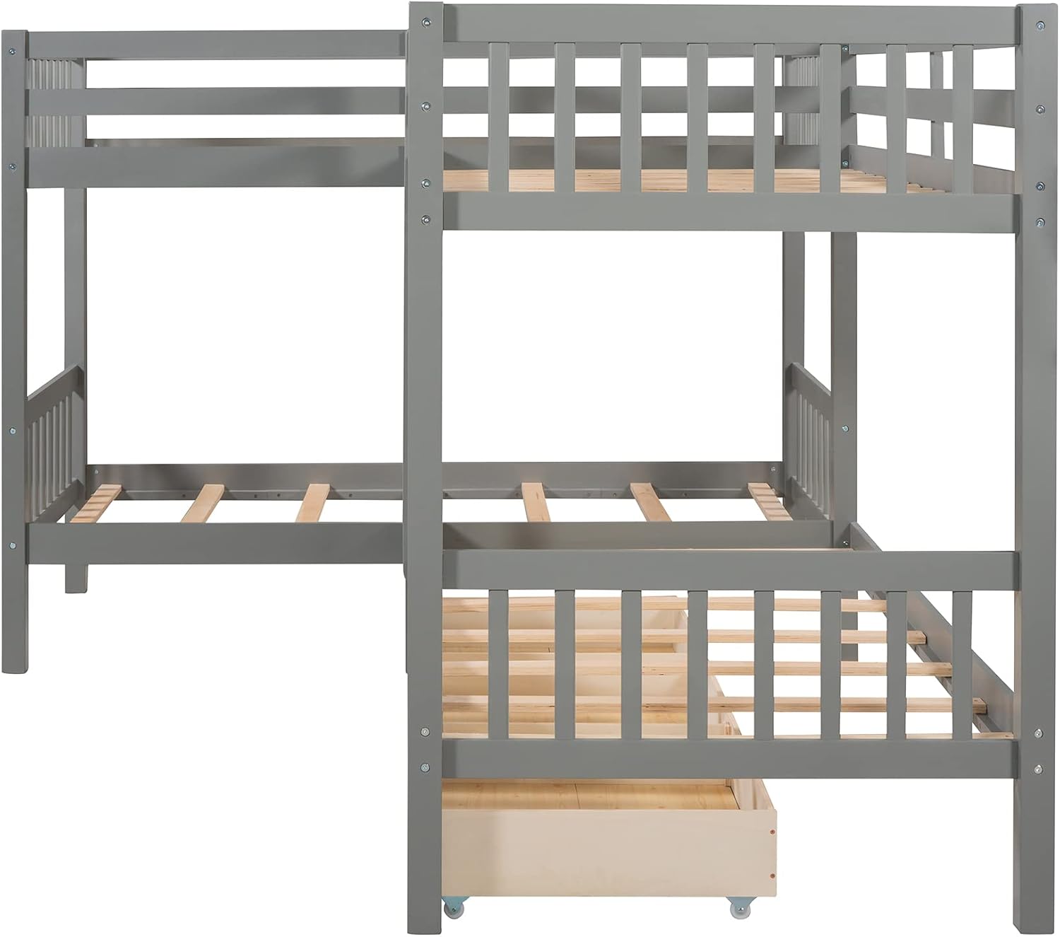Harper & Bright Designs Twin L-Shaped Bunk Bed with Trundle, Can be Divided into Two L-Shaped Beds, No Spring Box Needed (Grey)