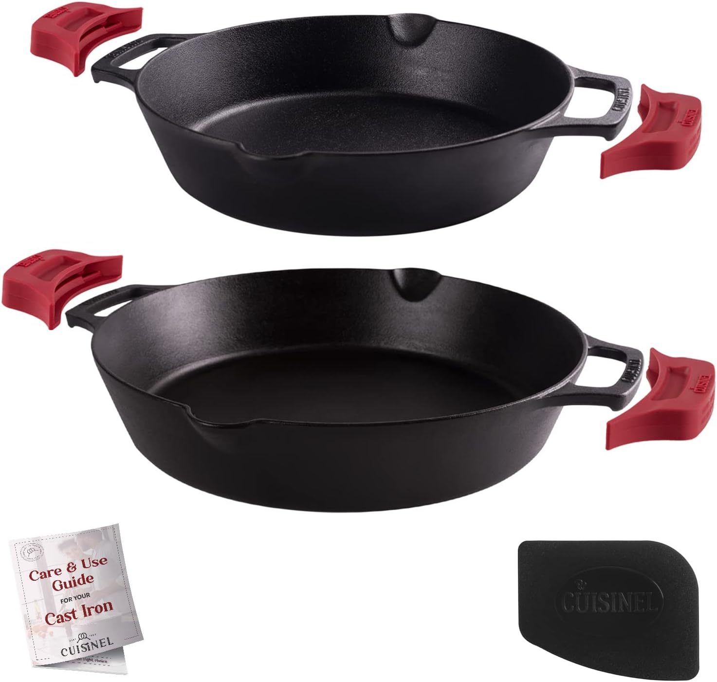 Cuisinel Cast Iron Skillet with Lid - 10"-Inch Pre-Seasoned Frying Pan + Glass Cover + Heat-Resistant Handle Holder - Indoor/Outdoor Use - Grill, Stove, Camp Firepit, Induction - Oven Safe Cookware