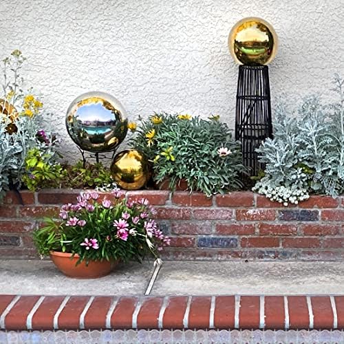 Lily's Home 10 inch Gazing Globe Mirror Ball in Silver Stainless Steel with a 9 inch Metal Stand