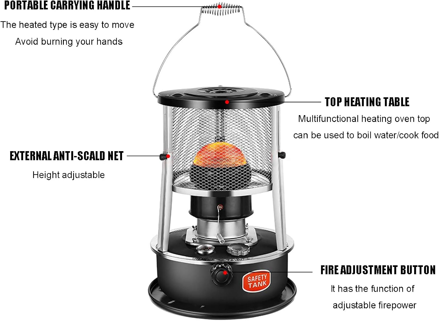 Portable Kerosene Heater 9000 BTU Outdoor/Indoor Kerosene Stove, Non-Electric Heater for Tent Cooking Ice Fishing Home and Survival Emergency, Black