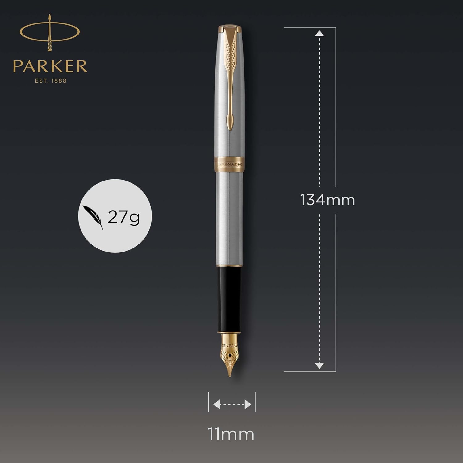 Parker Sonnet Fountain Pen, Matte Black Lacquer with Gold Trim, Medium Nib, Premium Gift Box, Ideal for Gifting