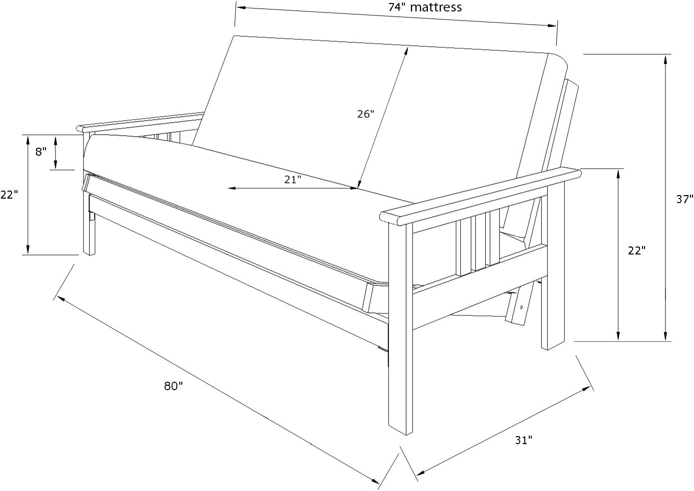 Kodiak Futons Monterey Futon Frame, No Drawers, Barbados