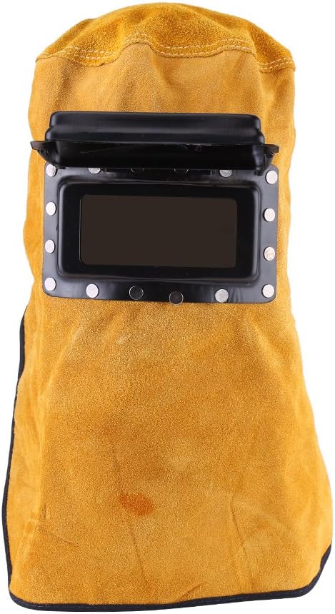 Leather Welding Hood with Flip-Up Lens, Heat Resistant Face Neck Shield