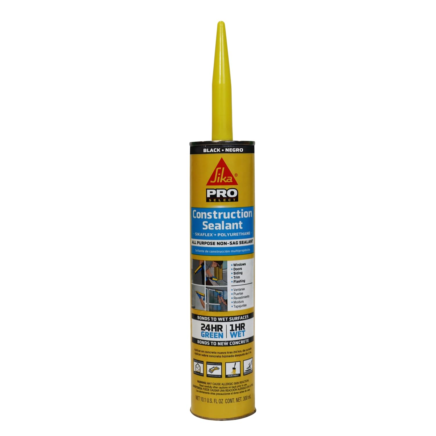 SIKA Sikaflex Construction Sealant - White, All-Purpose Polyurethane for Joints 1/2" or Smaller - 10.1 fl. oz - Weatherproof, High Elasticity, Paintable, Strong Adhesion