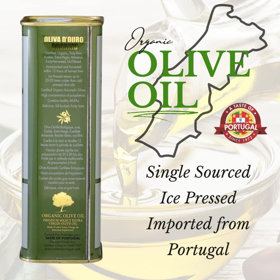 A Taste of Portugal Organic Olive Oil | Extra Virgin Olive Oil | Light and Fruity Portuguese Olive Oil | 32 OZ Tin
