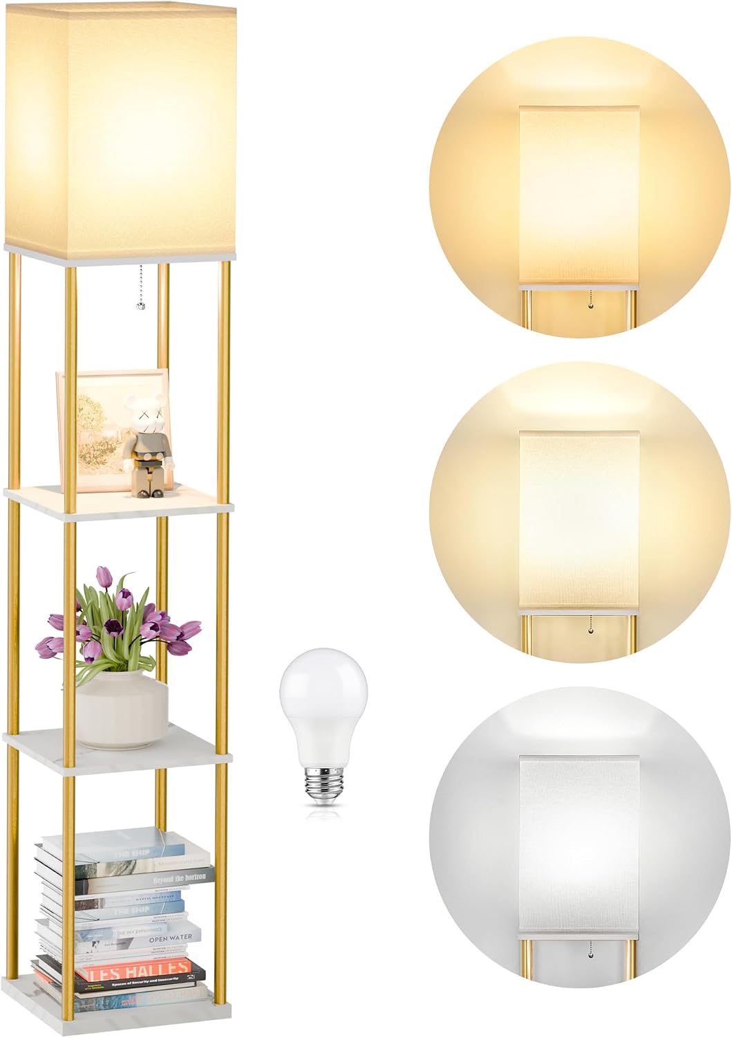 SHINE HAI Floor Lamp with Shelves, 3-Tier Square Modern Shelf Lamp