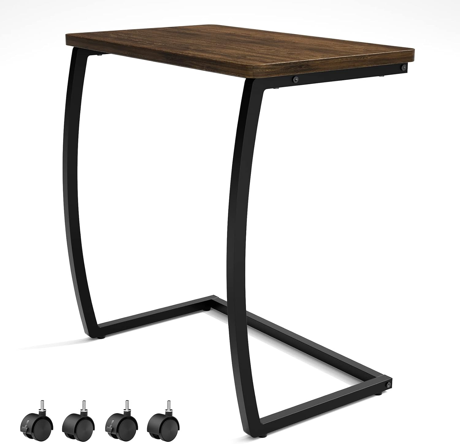 SRIWATANA Walnut C Shaped Side Table, Vintage End Table for Sofa Couch Bed