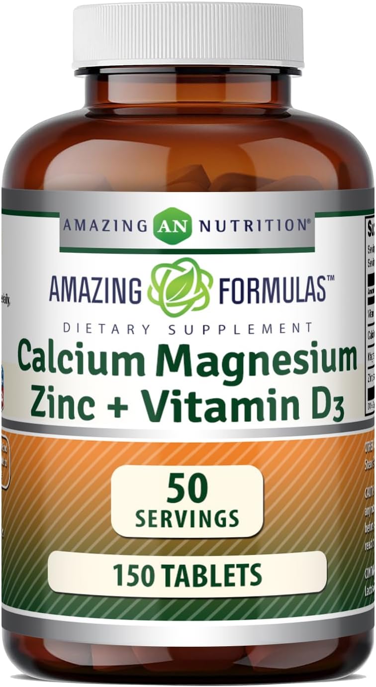 Amazing Formulas Calcium Magnesium Zinc D3-300 Tablets Per Bottle Supplement (Calcium 1000mg - Magnesium 400mg - Zinc 25mg Plus Vitamin D3 600 IU - Per Serving of 3 Tablets)