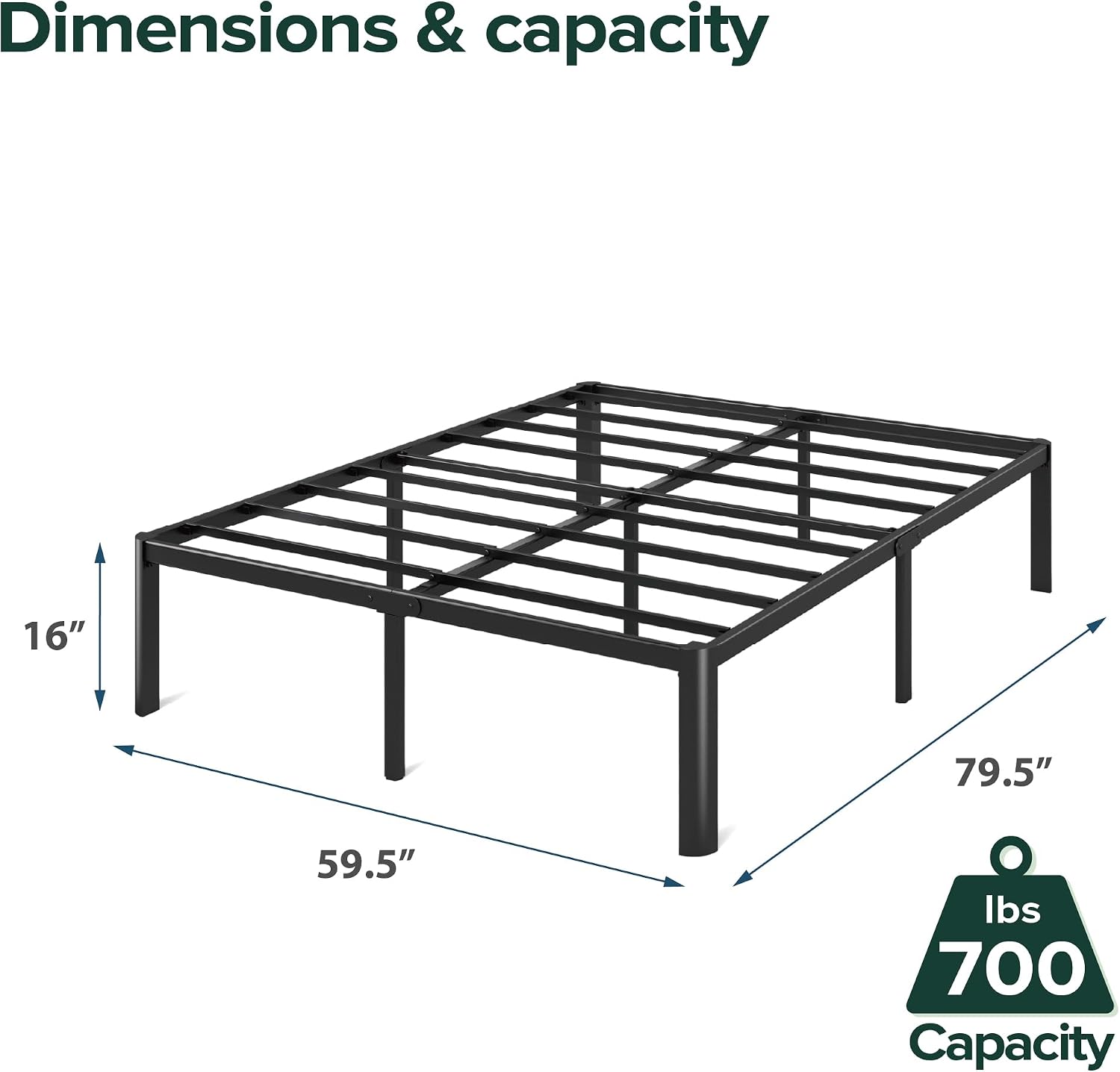 ZINUS Van 16 Inch Metal Platform Bed Frame / Steel Slat Support / No Box Spring Needed / Easy Assembly, Full