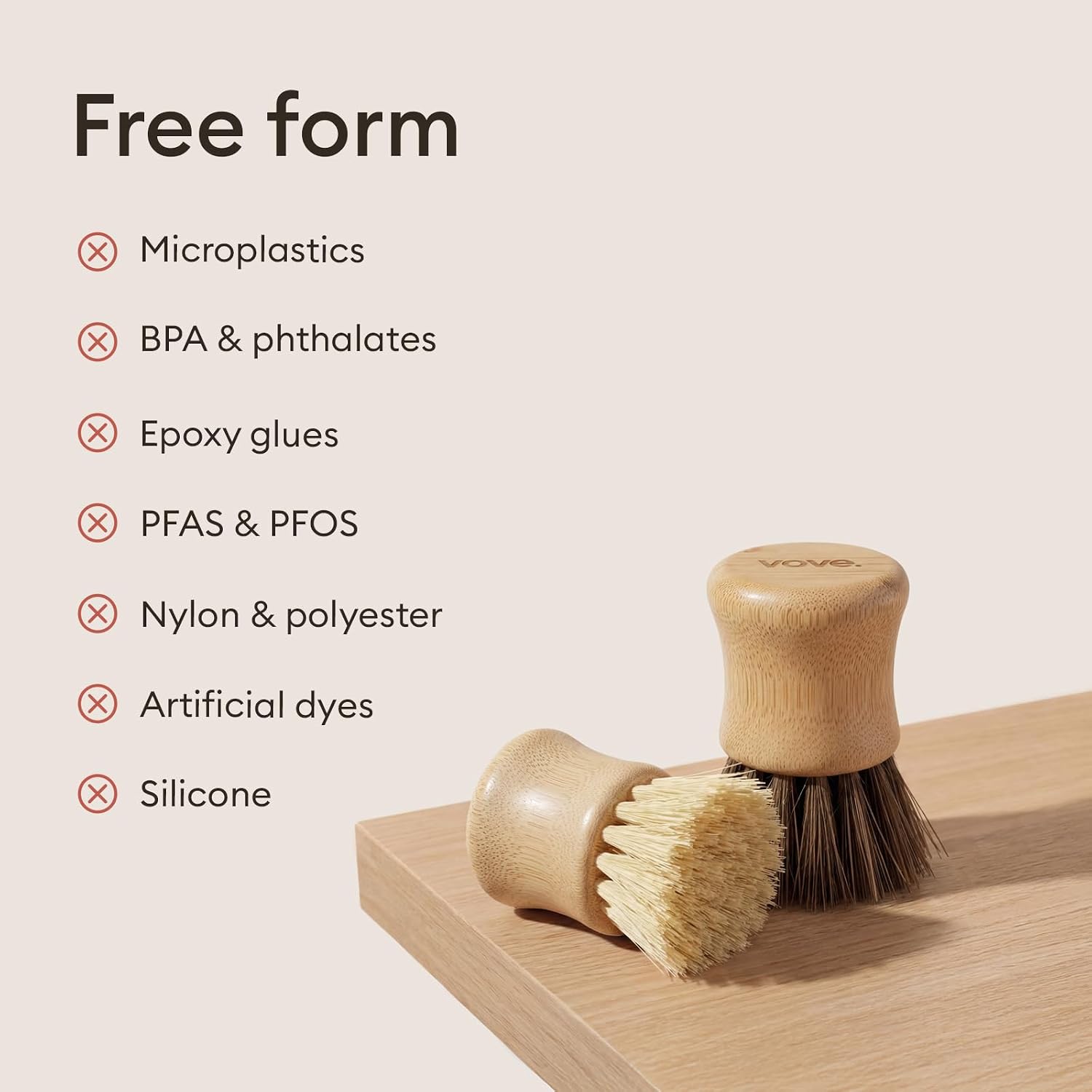 Vove Bamboo Dish Scrub Brush Set 3-Pack, 2 Hard and 1 Medium Brushes