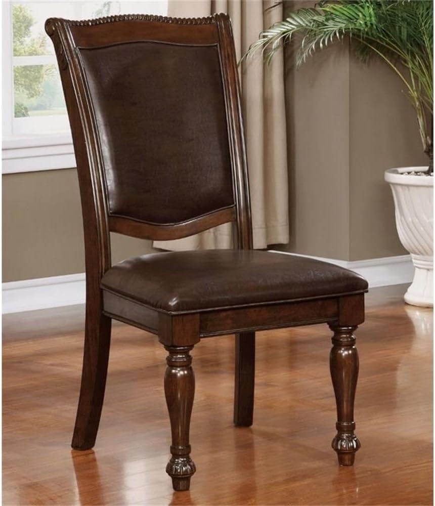 BOWERY HILL 19" Transitional Wood/Faux Leather Side Chair in Cherry (Set of 2)
