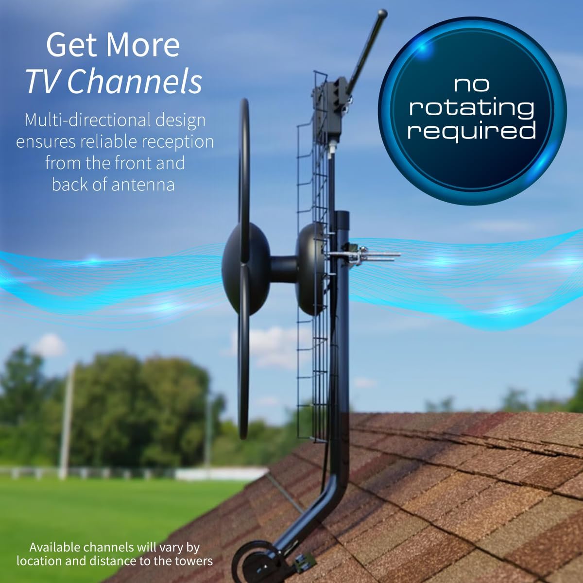 Antennas Direct ClearStream 2V Indoor Outdoor TV Antenna UHF VHF Multi-Directional, 60+ Mile Range, 4K 8K UHD, NEXTGEN TV – w/Reflector, 20-inch Mast