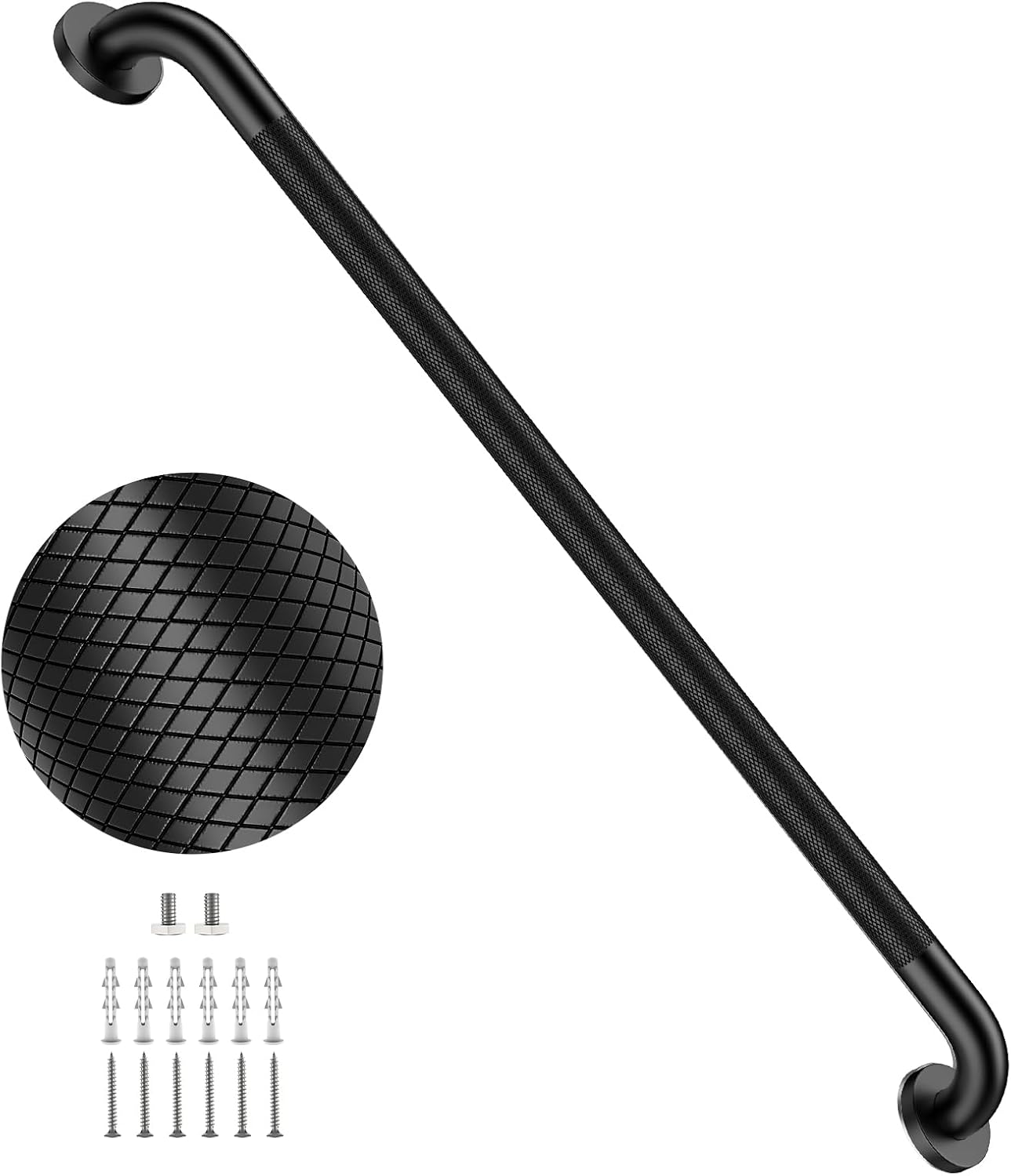 40 Inch Brushed Nickel Shower Grab Bar Anti-Slip Knurled Grip,Safety Handle | YuanDe 1.25" Diameter Stainless Steel Bathroom Grab Bars, Handicap Injury Elderly Senior Assist Support Shower Handle-2Packs
