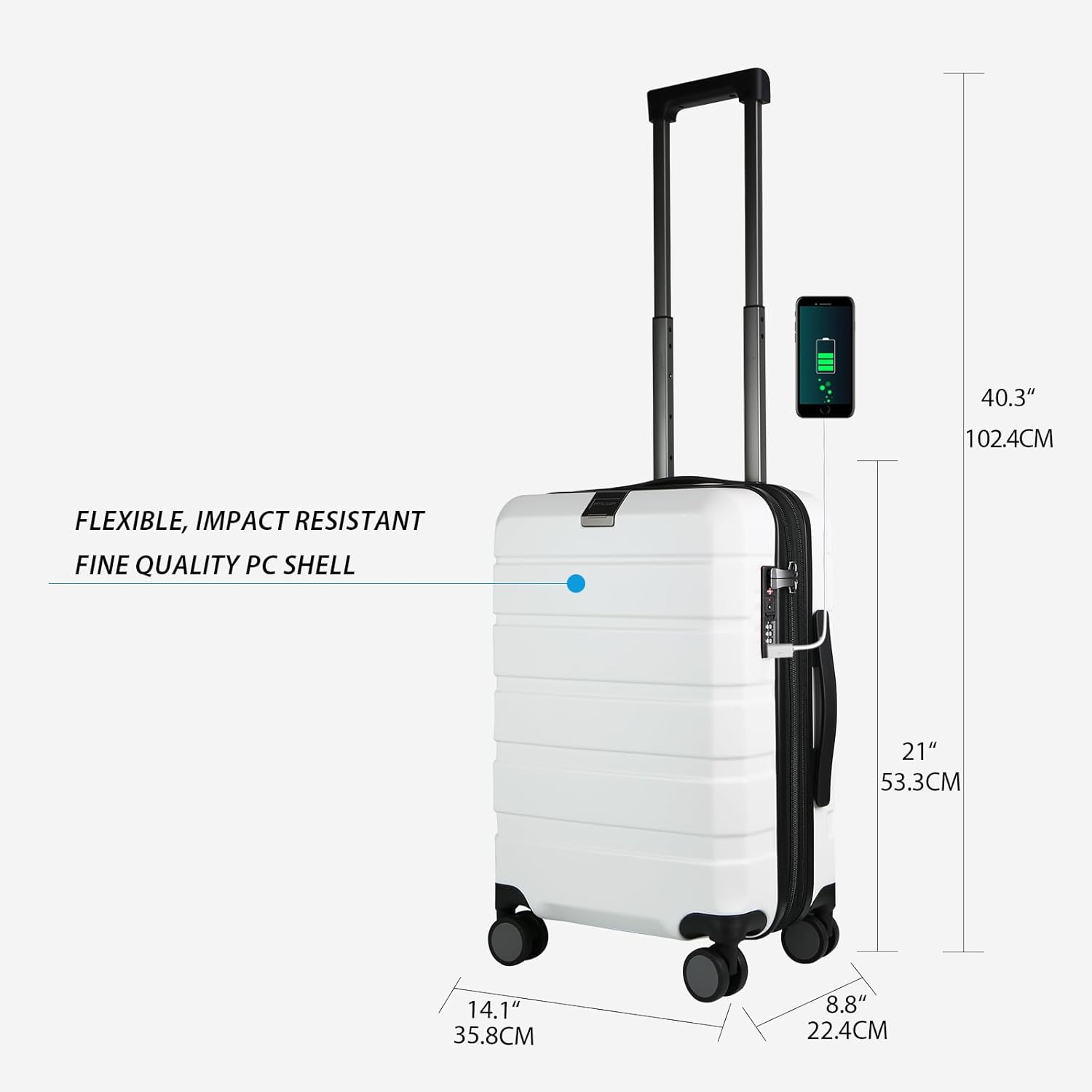 KROSER Hardside Expandable Carry On Luggage with Spinner Wheels & Built-in TSA Lock, Durable Suitcase Rolling Luggage with USB Port, Carry-On 20-Inch