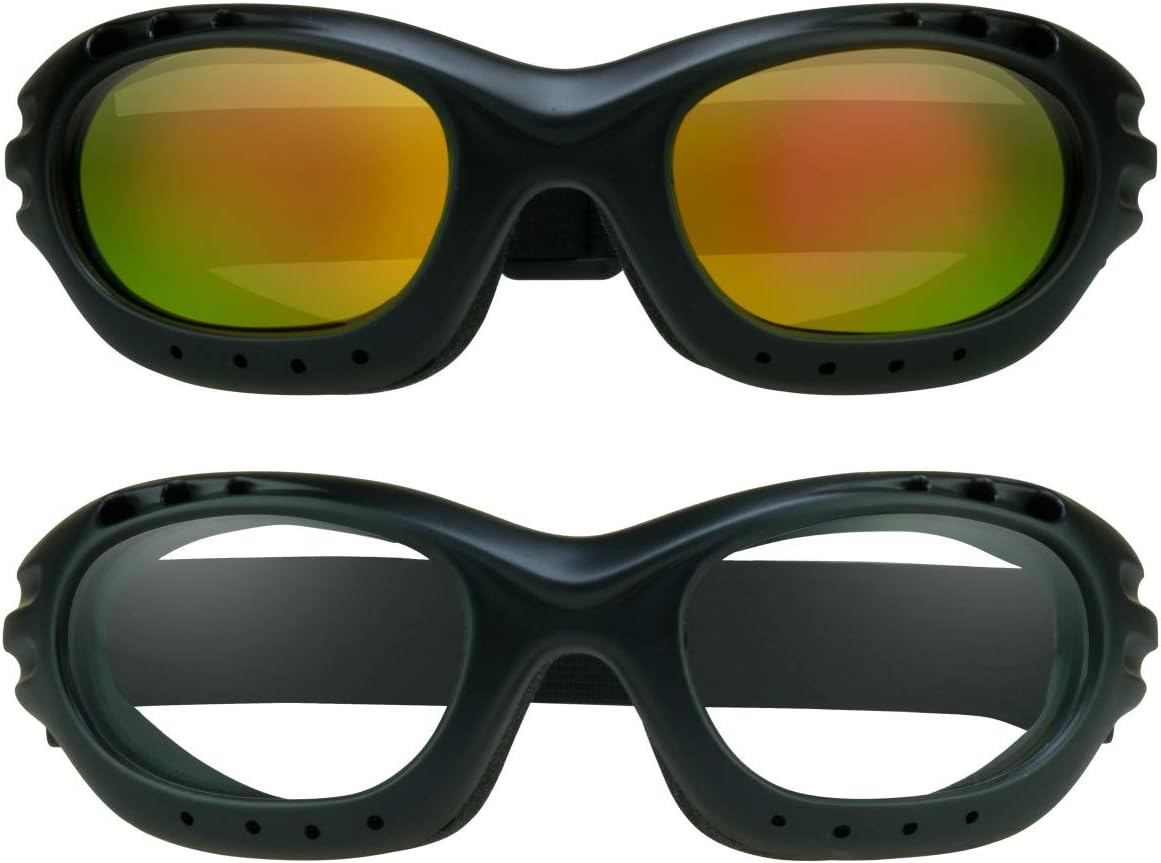 Bikershades Motorcycle Safety Riding Goggles Men Women. Polarized Lens, Smoke, Mirrored Blue or Orange, Clear Yellow Lenses