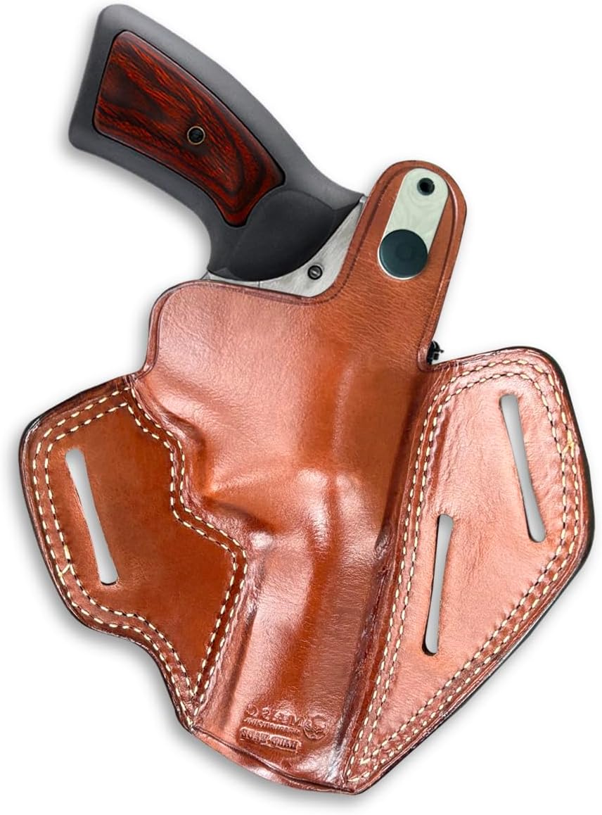 Premium Leather Three Slot OWB Pancake Holster with Thumb Break Fits, GP-100 357 Magnum 4.20" Barrel (Please Choose Your Hand Draw) Brown Color