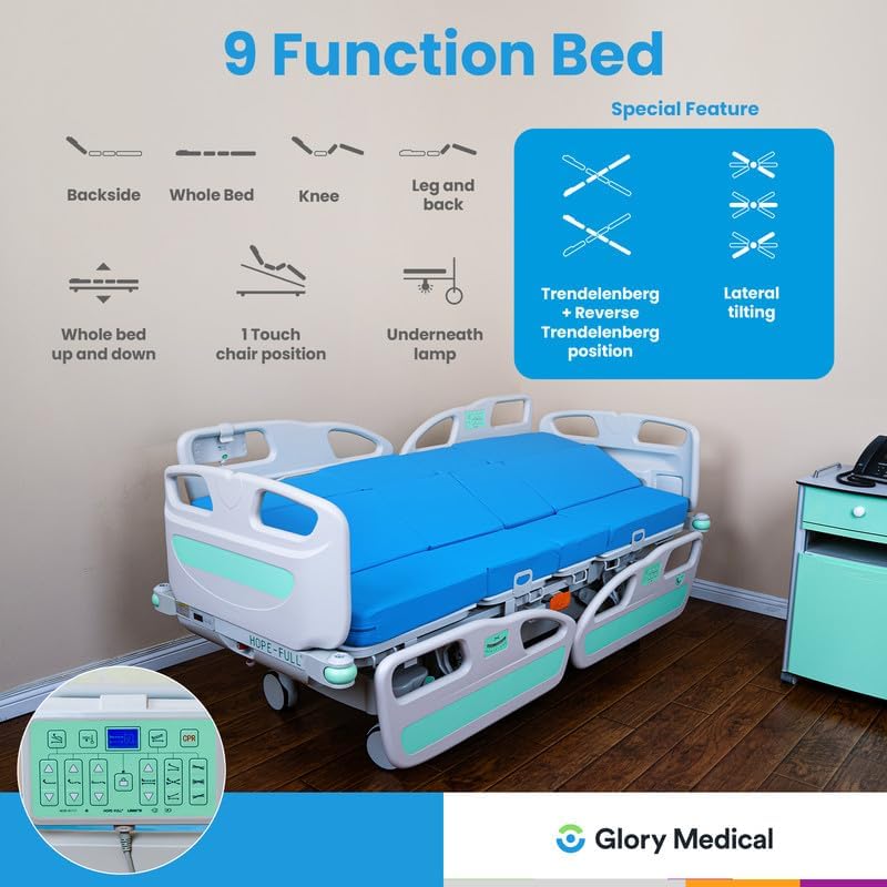 HopeFULL HC‑9 EZ‑Turn ICU Hospital Bed with Lateral Tilting, 12‑Piece 4.7" Foam Mattress, LINAK Motor, Built‑in Weight Scale, Central Locking