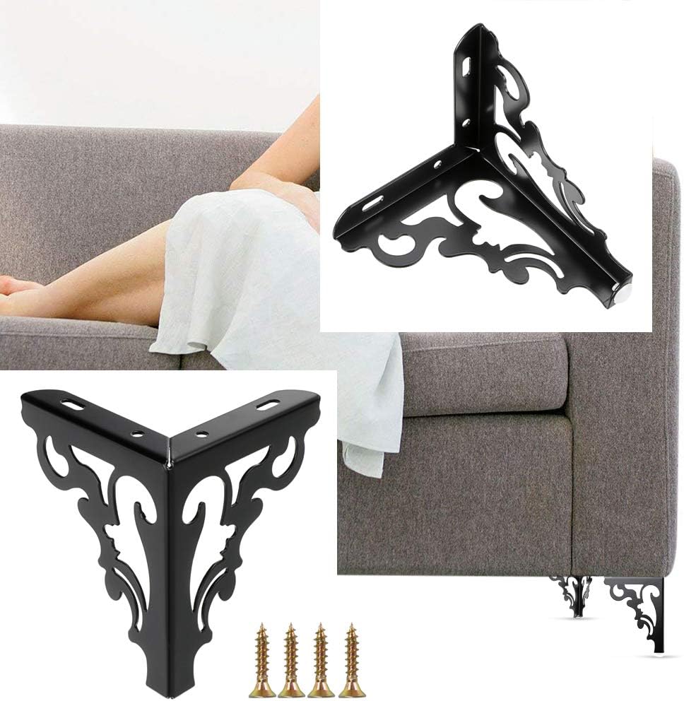 OwnMy 4PCS Metal Furniture Legs Feet, Modern Sofa Cabinet Legs for Repairs | 15cm / 6 Inch Sofa Legs for Dresser, Wardrobe, Tea Table, Worktop, Shelves, Bed, Weight Capacity of 550 lbs Per Leg, Black
