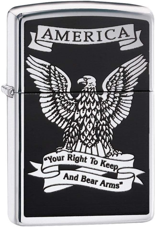 Zippo Eagles Dare Pocket Lighter - Refillable Flip-Top Windproof Lighters - Fierce Soaring Eagle Patriotic Design Pocket Lighters - Luxury Metal Lighter Made in USA