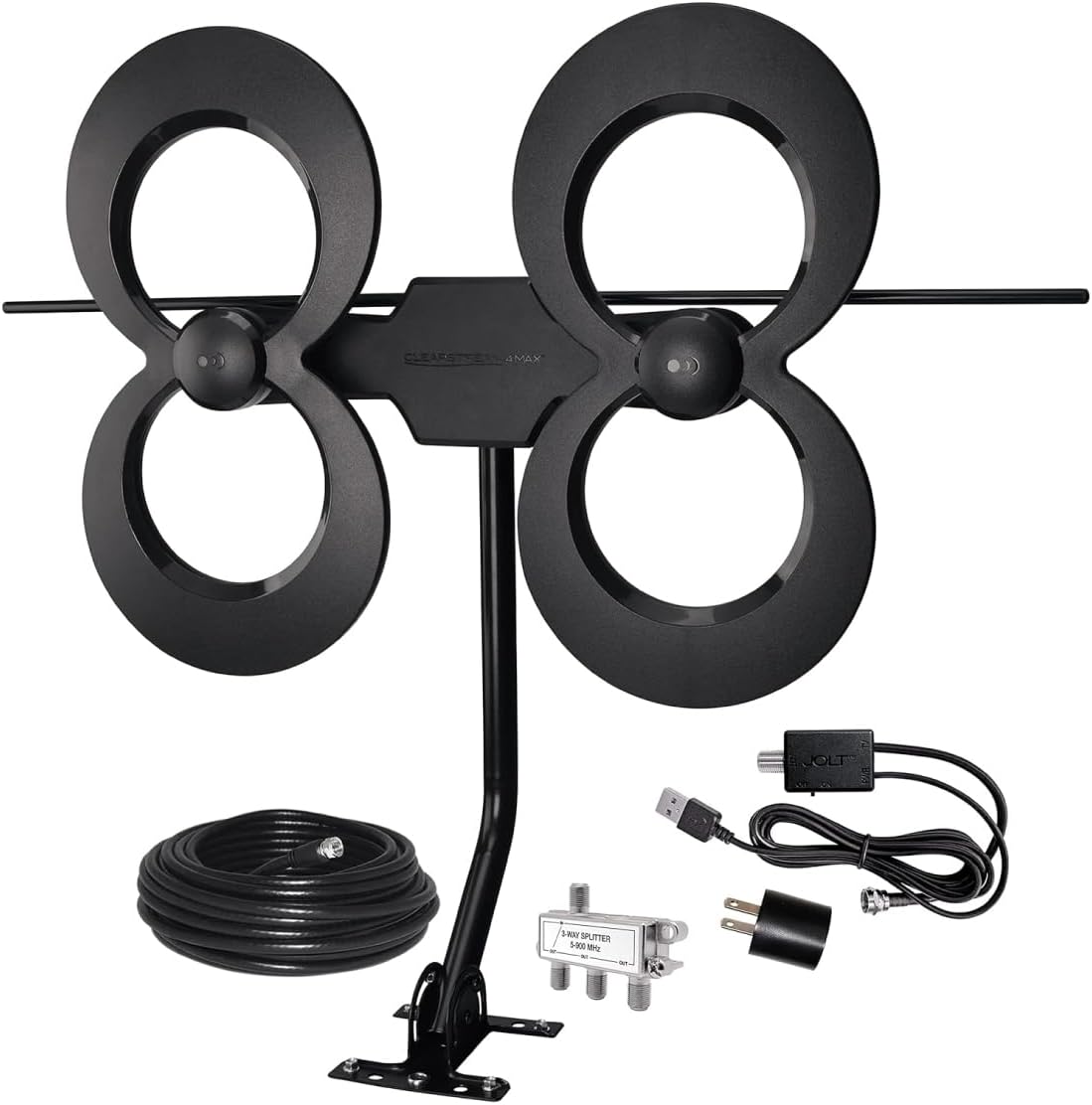 Antennas Direct ClearStream 4V Indoor Outdoor TV Antenna, UHF VHF, Multi-Directional, 70+ Mile Range, 4K 8K UHD, NEXTGEN TV – w/ 20-inch Mast (Black)
