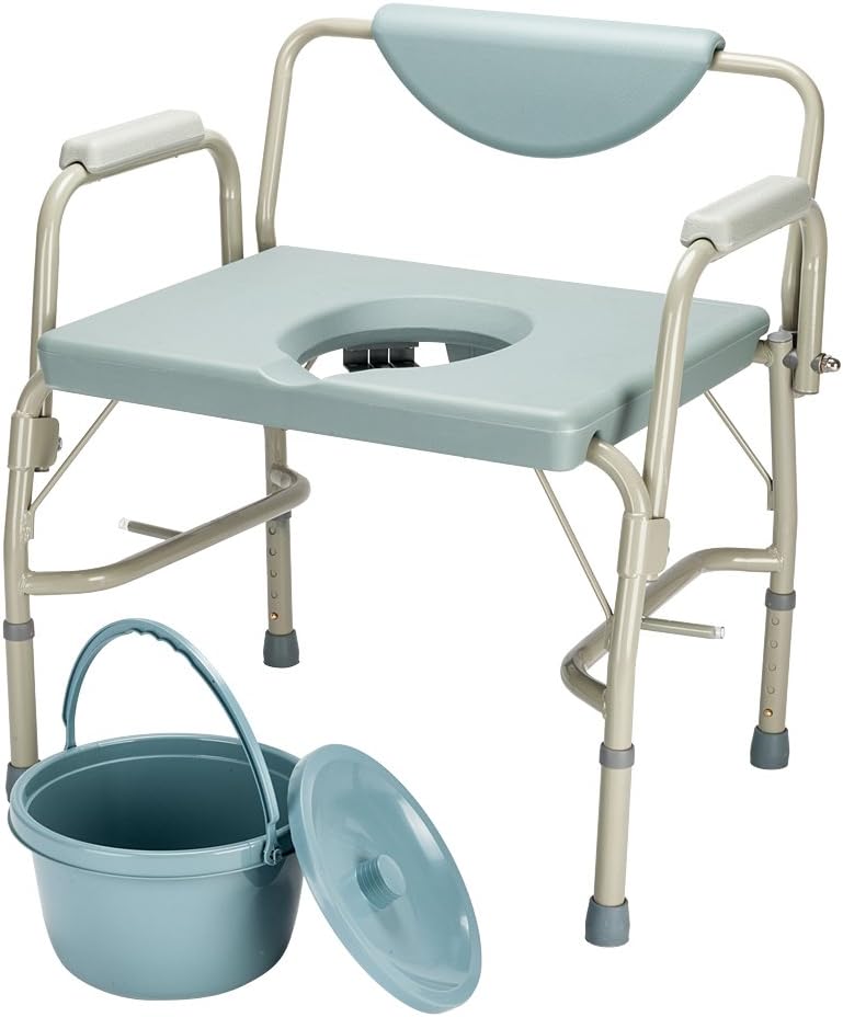 Mefeir 550 lbs Heavy Duty Drop Arm Medical Bedside Commode Chair, Homecare Toilet Seat with Safety Steel Frame, 6 Quart Capacity Pail