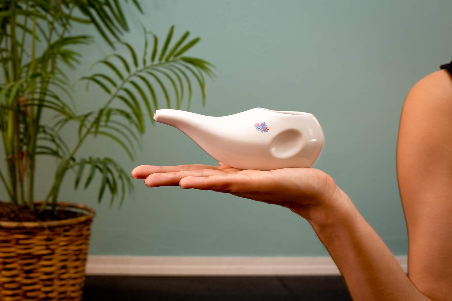 Best Rated Ceramic Neti Pot - Ergonomic Design and Hand-Made, Seafoam Green
