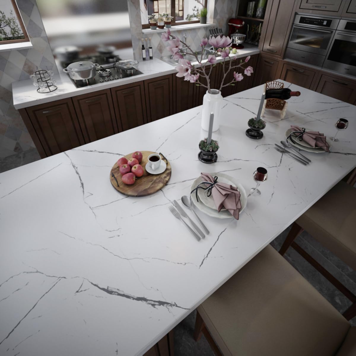 48x197inch Extra Wide Black White Marble Wallpaper Peel Stick Glossy Thick Waterproof Furniture Sticker Granite Look Contact Paper DIY Wall Sticker Self-adhesive Countertop Vinyl Wrap for Kitchen