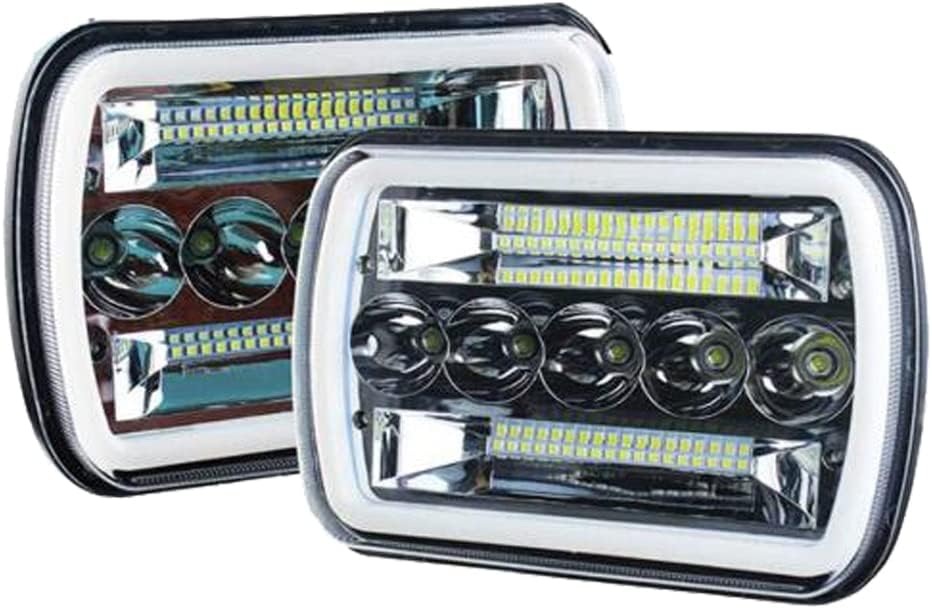 Super Bright Pair 7x6 5x7 Headlights 6052 6054 H5054 H6054 Hi/Low Sealed Beam White/Amber Halo Compatible With Jeep Cherokee XJ YJ Pickup Dodge Ram