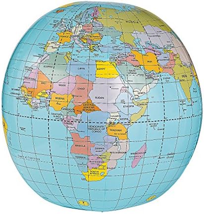 Fun Express Giant Inflatable Globe Beach Ball 33 Inch | Educational World Globe for Kids Classroom Learning, Earth Ball for Outdoor Play