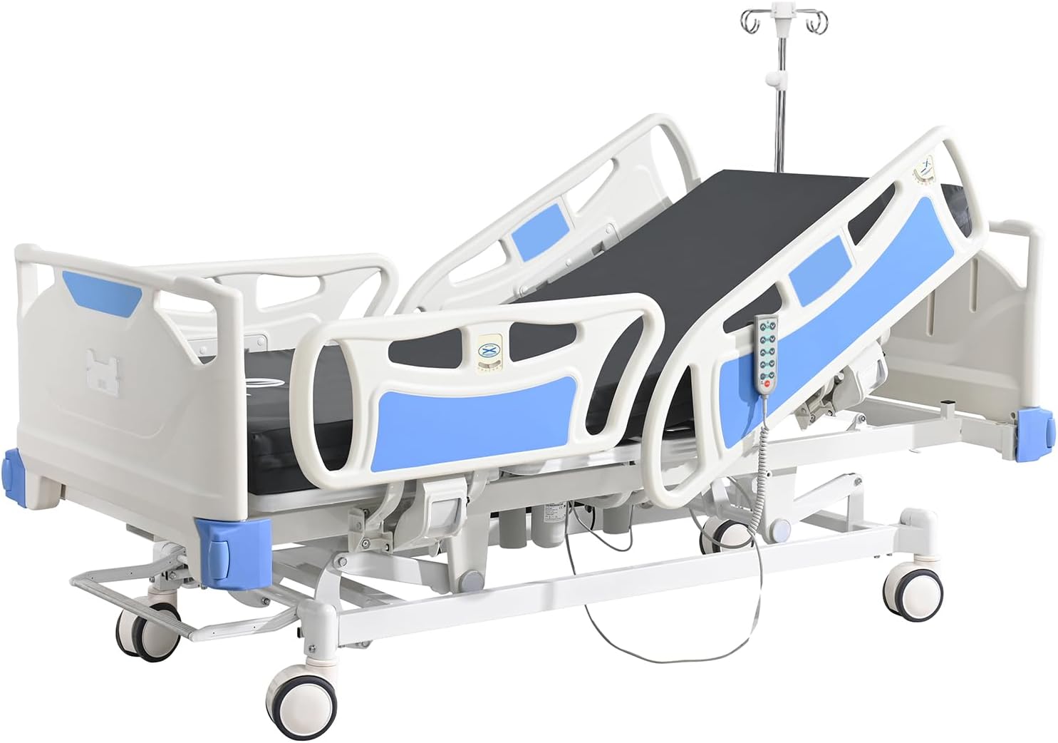 Premium 3 Function Full Electric Hospital Bed,Adjustable Medical Bed | 550LBS,4.7" Waterproof Mattress,Adjustable Height,One-Click CPR,Iv Pole,Germany Moter for Home Use Hospital Nursing Clinic