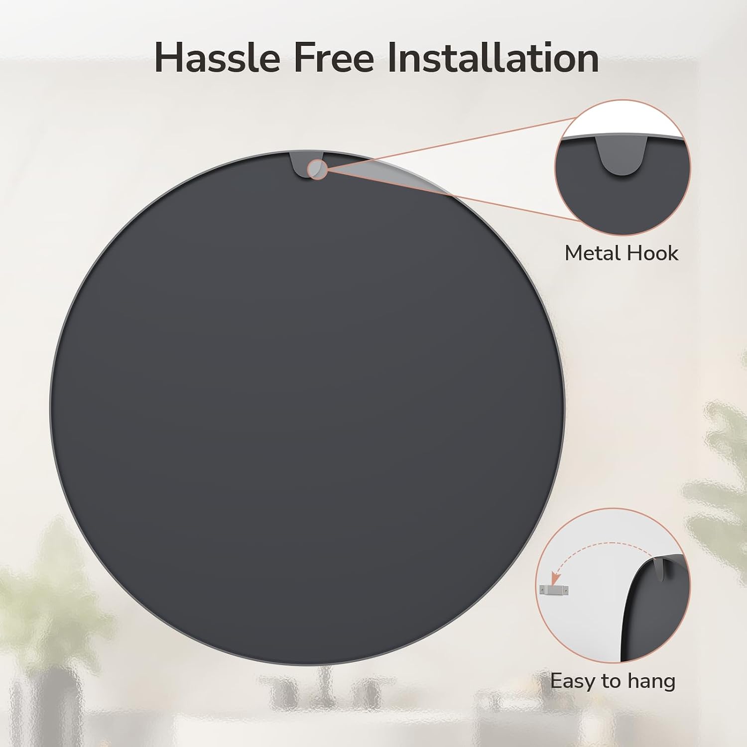 USHOWER Frameless Round Bathroom Mirror 24"