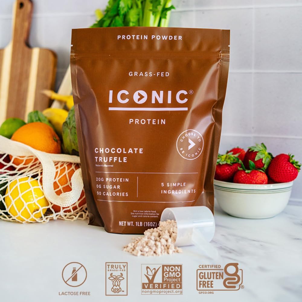 ICONIC Protein Powder, Chocolate Truffle - Sugar Free, Low Carb Protein Powder - Lactose Free, Gluten Free
