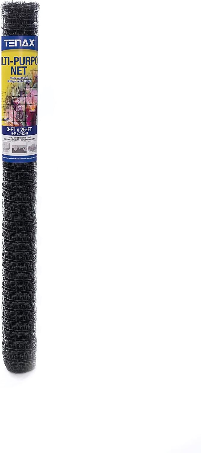 Tenax Multi-Purpose Net - Black Plastic Netting, Versatile Garden Fence - 3' x 50' - Polypropylene