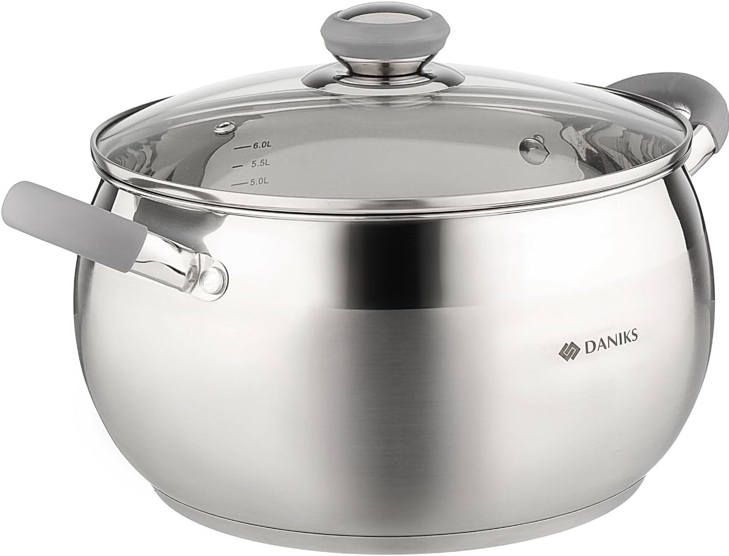 Daniks Modern 4 Quart Stainless Steel Stock Pot with Glass Lid, Tri-Ply Bottom for Even Heating, Induction Compatible, Dishwasher Safe