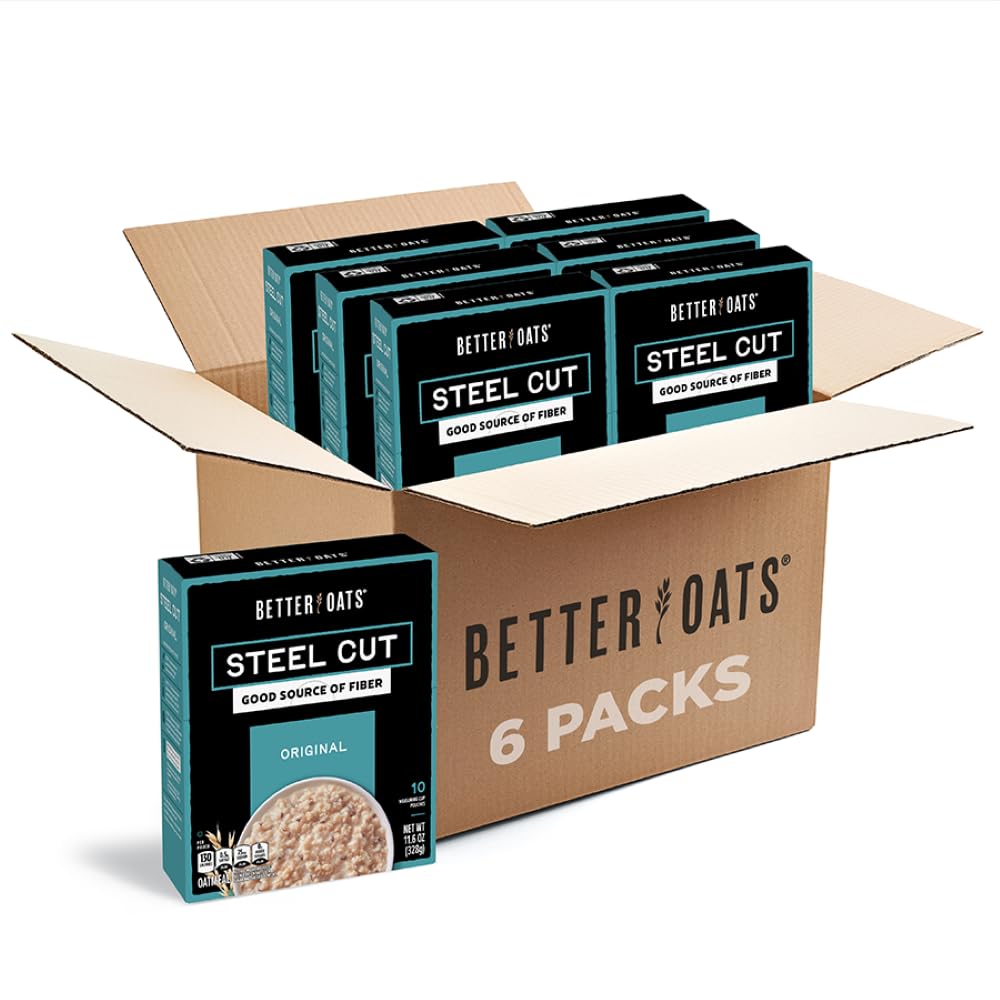Better Oats Steel Cut Maple & Brown Sugar Oatmeal, 15.1 oz Box, 6 Pack | Instant Breakfast With Flax Seeds & Natural Flavors, Good Source Of ALA Omega-3, Individual Packets, Heart Healthy