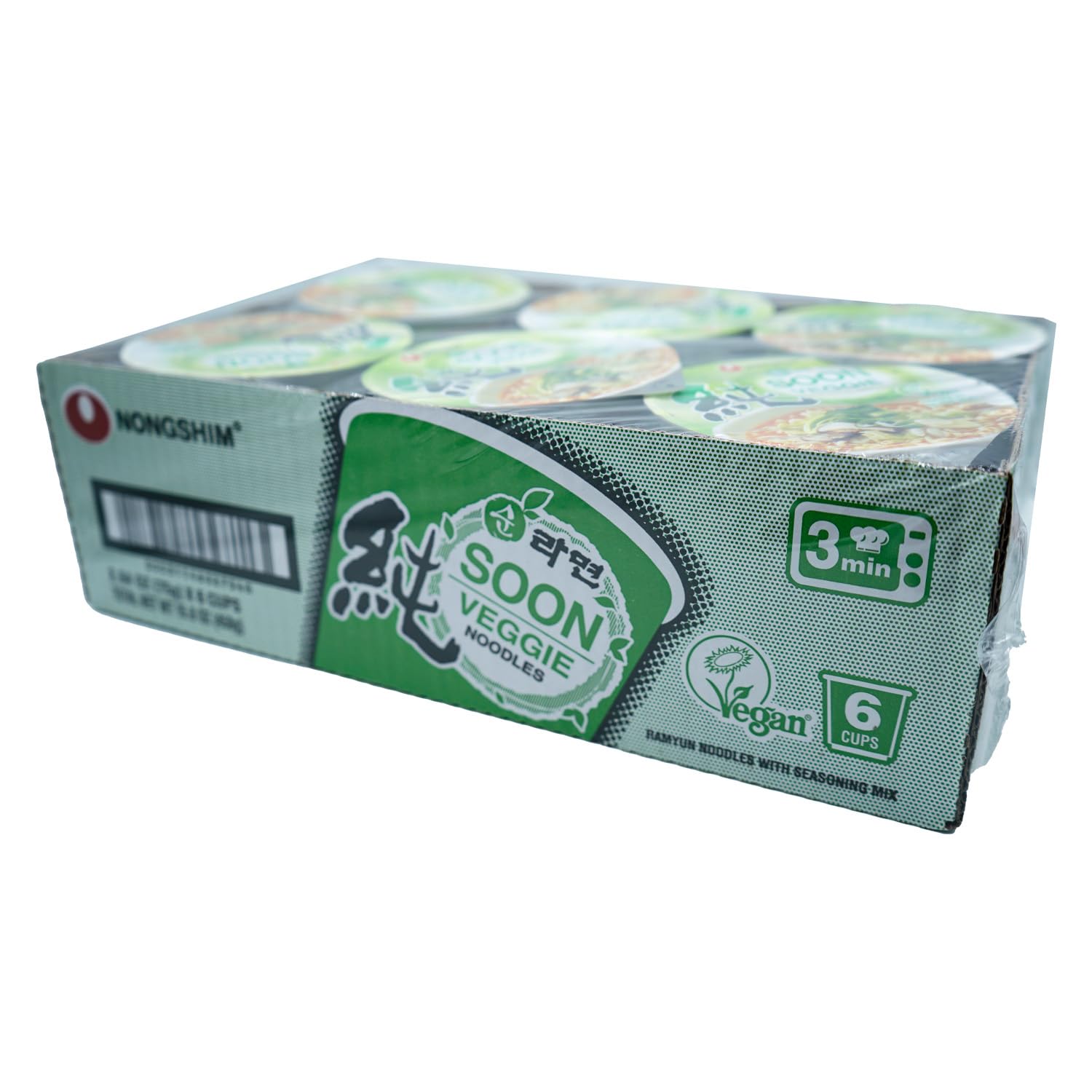 Nongshim Soon Veggie Ramyun Noodles, Signature Korean Instant Ramyun, Vegetable Flavored Broth, Vegan Noodles, Quick & Easy, Microwaveable Cup, 2.64 oz (Pack of 6)