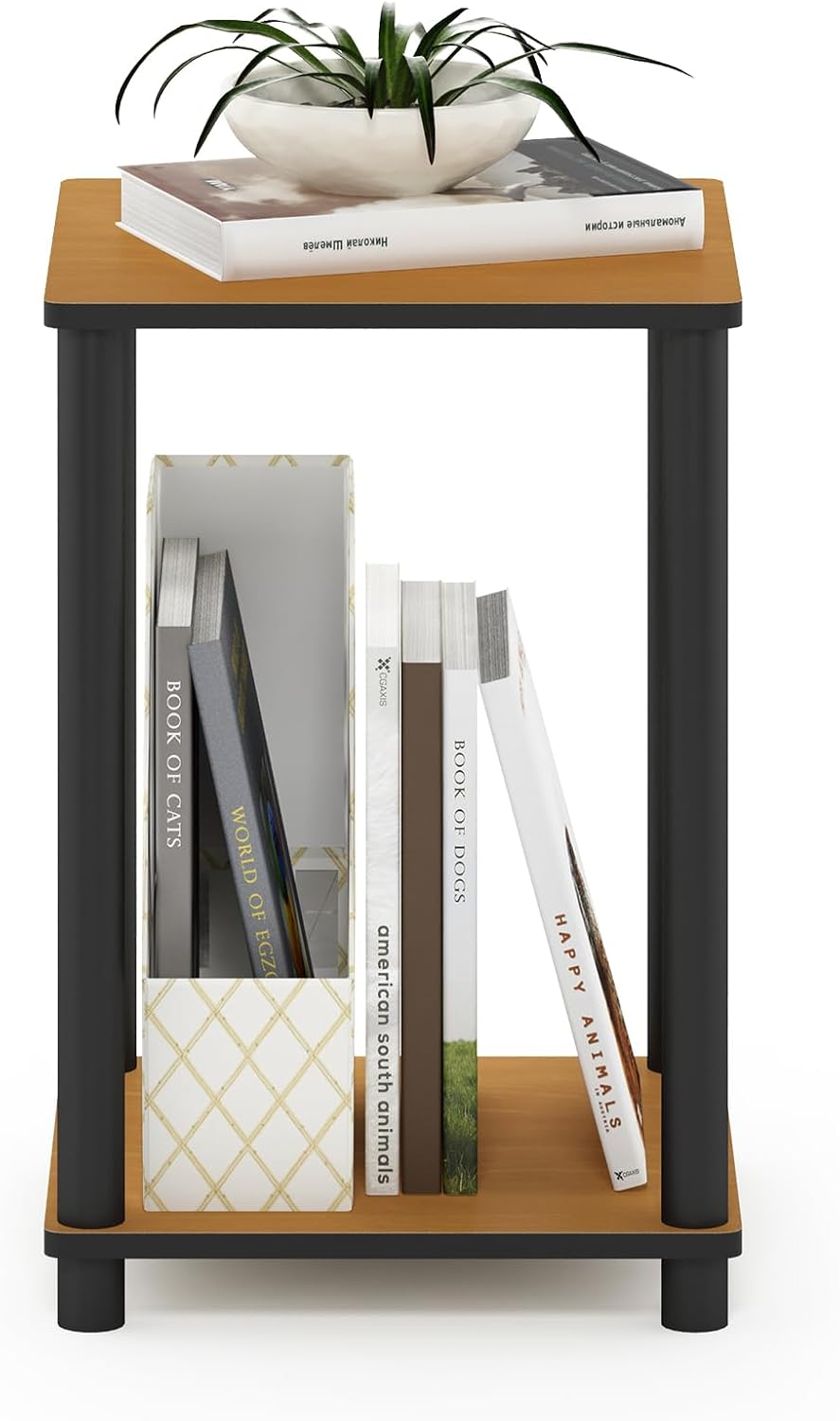 Furinno Turn-N-Tube End Table Corner Shelves, Set of 2, Dark Cherry/Black | Stackable Modern End Table with Open Shelf, Night Stand, Bedside Table, for Living Room, Bedroom